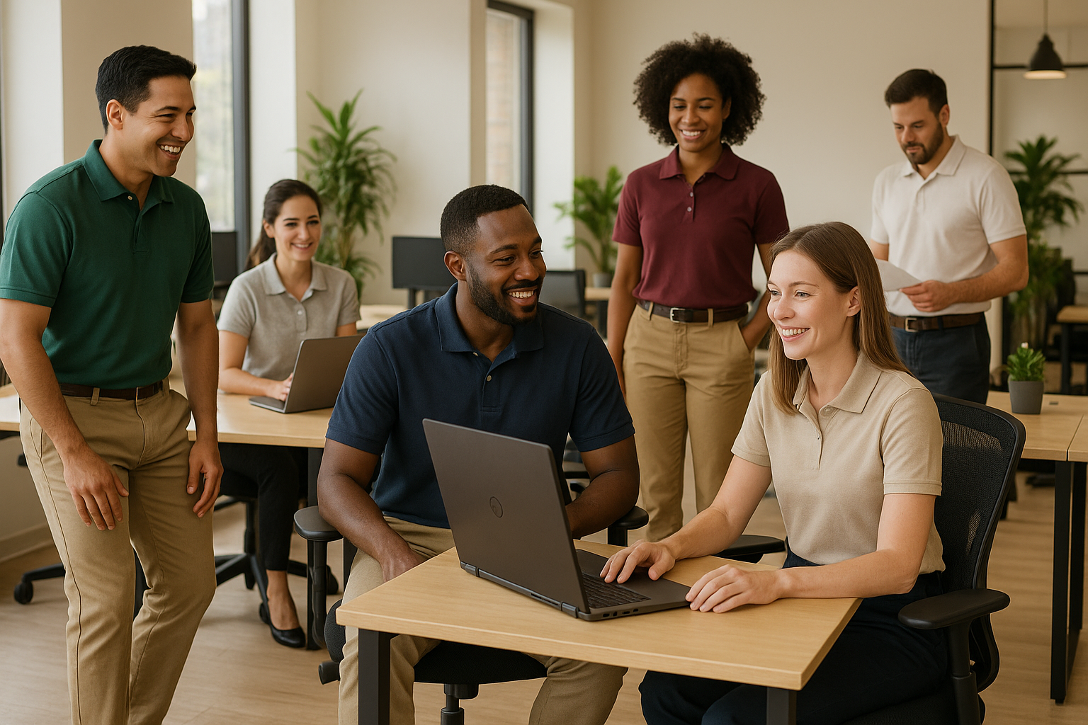 people wearing polo shirt and trousers with neutral and bold color while comfortably working environment